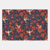 Feuille De Papier Cadeau Grenade et colibris/feuilles bleus sur noir (Devant 3)