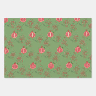 Feuille De Papier Cadeau Grenade rose et verte