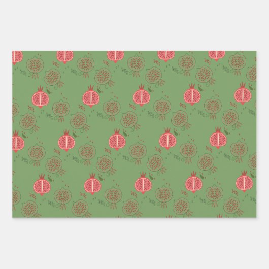 Feuille De Papier Cadeau Grenade rose et verte (Devant)