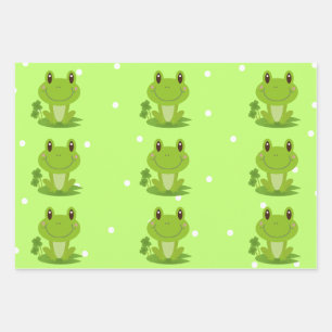 Feuille De Papier Cadeau Grenouille Jaune Vert Et Jaune Pointe Blanche