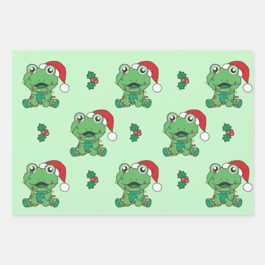 Feuille De Papier Cadeau Grenouille Noël Animaux d'hiver Grenouilles de Noë (Devant)