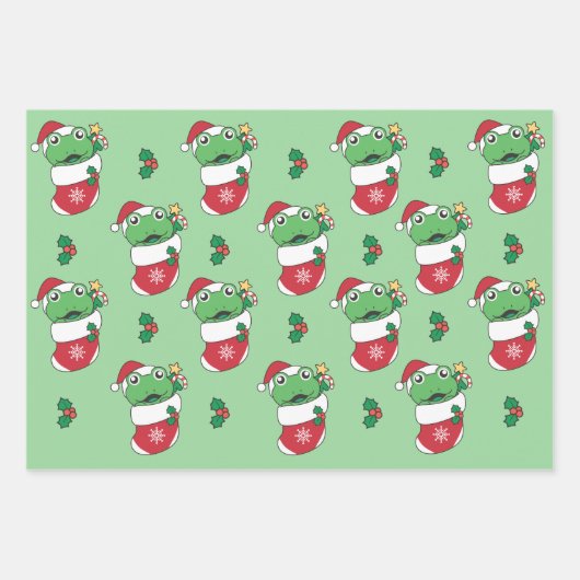 Feuille De Papier Cadeau Grenouille Noël Animaux d'hiver Grenouilles de Noë (Devant 3)