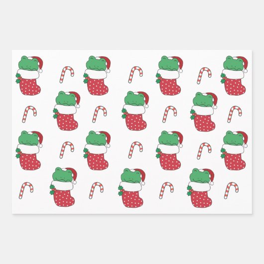 Feuille De Papier Cadeau Grenouille Noël Animaux d'hiver Grenouilles de Noë (Devant 2)