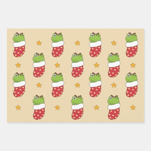Feuille De Papier Cadeau Grenouille Noël Animaux d'hiver Grenouilles de Noë (Devant)