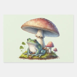 Feuille De Papier Cadeau Grenouille sous un champignon Mignon Nature