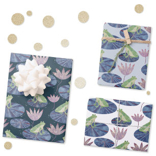 Feuille De Papier Cadeau Grenouille sur un étang Lily