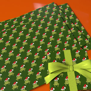 Feuille De Papier Cadeau Grenouille verte Santa Hat Cartoon Nouveauté Noël