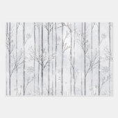 Feuille De Papier Cadeau Grey Silver Snowflake Trees Christmas (Devant)