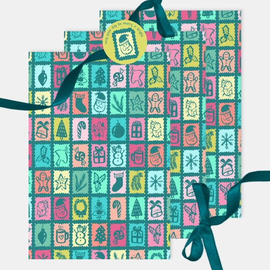 Feuille De Papier Cadeau Grille de Noël Fantaisiste Vacances Mignonnes et L