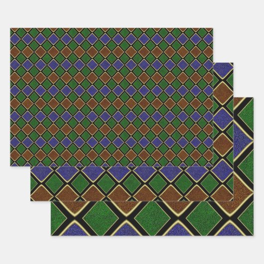 Feuille De Papier Cadeau Grille Diamant Arlequin : Harmonie Texturée (Lot)