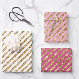 Feuille De Papier Cadeau Grilles de Parties scintillant en or rose
