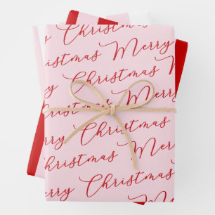 Feuille De Papier Cadeau Grilles de script rouge rose moderne