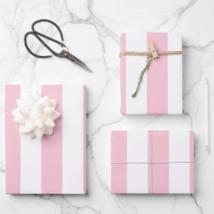 Feuille De Papier Cadeau Grilles Verticales Bébé Rose Et Blanc Gratté