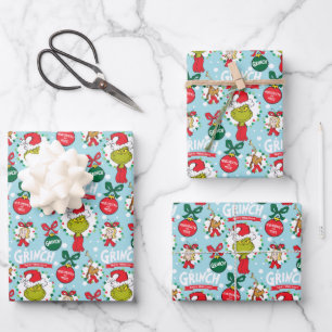 Feuille De Papier Cadeau Grinch Merry Grinchmas Motif bleu