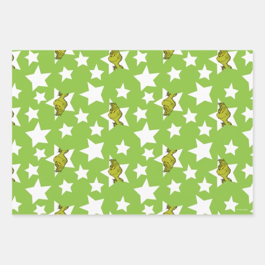 Feuille De Papier Cadeau Grinch Peeking Star Pattern (Devant)