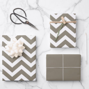 Feuille De Papier Cadeau Gris & Blanc Chevron Épais Mariage Anniversaire V3