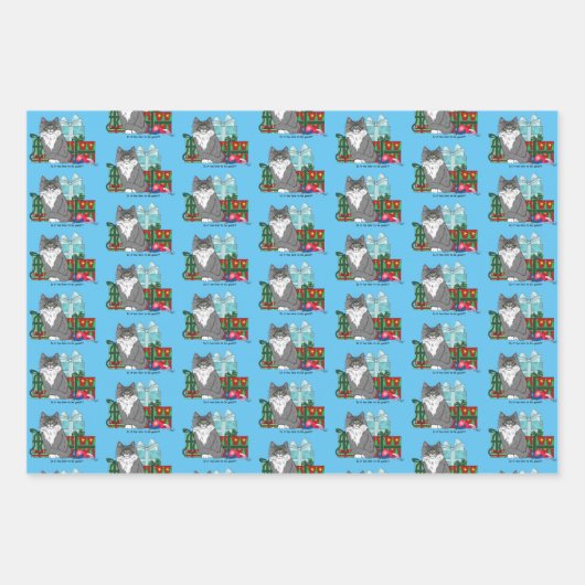 Feuille De Papier Cadeau Gris blanc Noël Kitten (Devant)