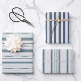 Feuille De Papier Cadeau Gris Bleu Farmhouse Stripes