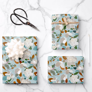 Feuille De Papier Cadeau Gris bleu floral d'hiver