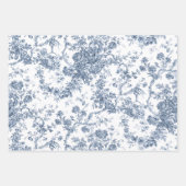 Feuille De Papier Cadeau Gris De Toile Florale, Rose, Bleu (Devant 3)