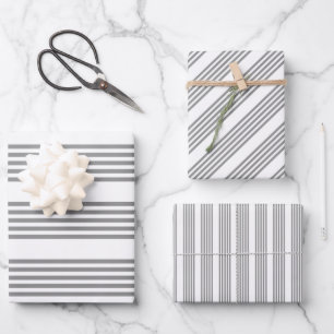 Feuille De Papier Cadeau Gris et blanc cinq bandes motif