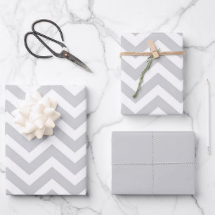 Feuille De Papier Cadeau Gris et blanc épais Mariage Chevron Anniversaire V