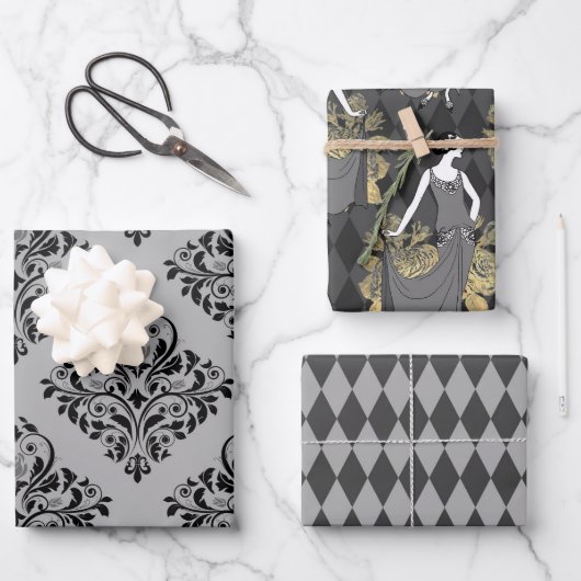 Feuille De Papier Cadeau Gris et or sur le thème de Paris (Recto)