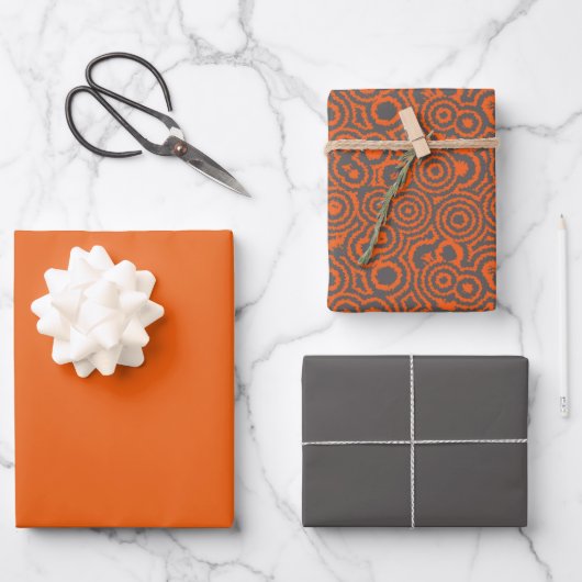 Feuille De Papier Cadeau Gris et orange (Recto)