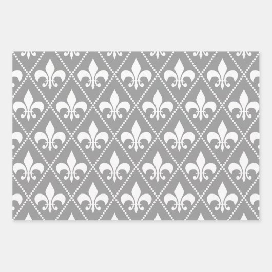 Feuille De Papier Cadeau Gris Fleur de Lis (Devant 2)