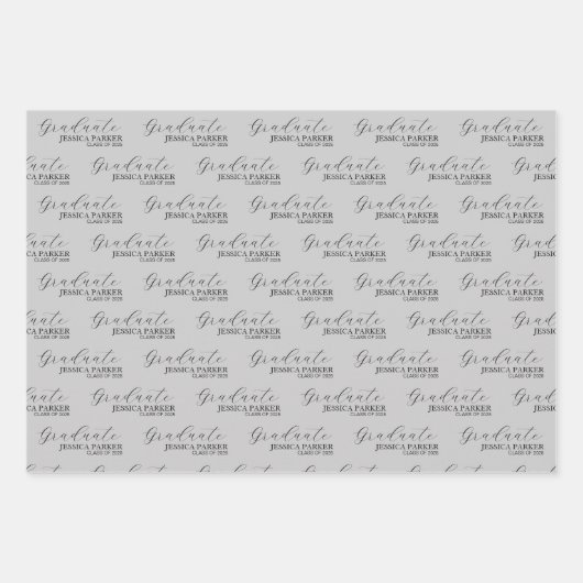 Feuille De Papier Cadeau Gris Grad Nom Script Moderne (Devant)