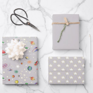 Feuille De Papier Cadeau Gris magique Univers