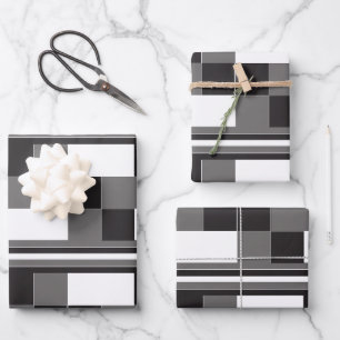Feuille De Papier Cadeau Gris noir blanc chèque Motif