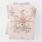 FEUILLE DE PAPIER CADEAU GRIS & ROSE WATERCOULEUR VACANCES GNOME THÈME (En situation)