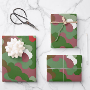 Feuille De Papier Cadeau Groovy Funky Rétro Boho Rouge et Vert Noël