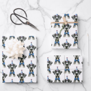 Feuille De Papier Cadeau Gros Chien avec un Petit Chapeau d'Anniversaire et