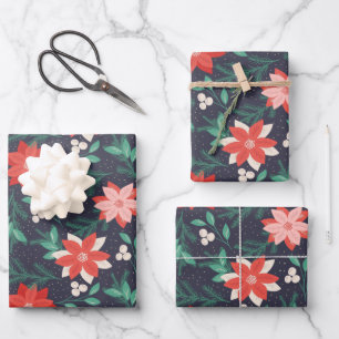 Feuille De Papier Cadeau Gros Poinsettias de Noël Rouge et Blanc