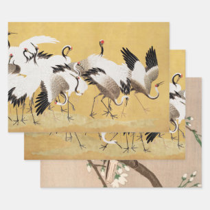 Feuille De Papier Cadeau Grues d'horloges japonaises Vintage Bird Rich Clas