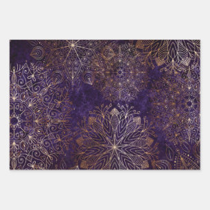 Feuille De Papier Cadeau Guerre Motif élégante or et violet florale Manda