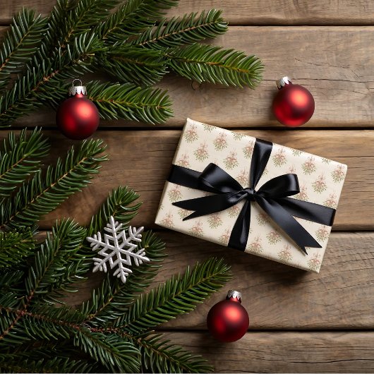 Feuille De Papier Cadeau Gui de Noël, biscuits de Noël 