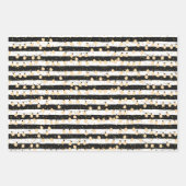 Feuille De Papier Cadeau Guirlande de lumières sur rayures blanches noires (Devant)
