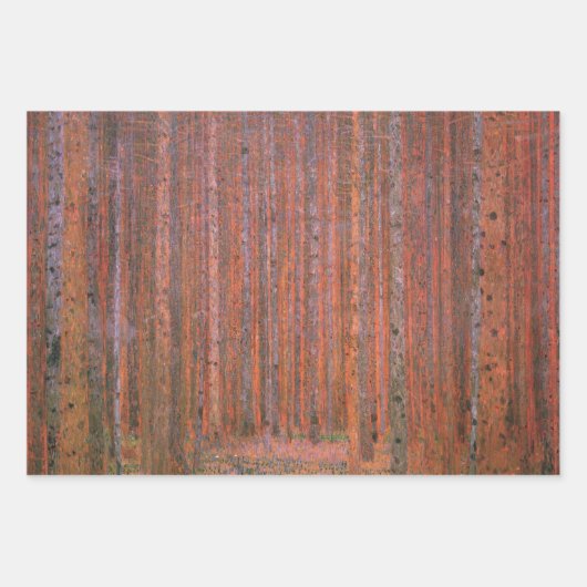Feuille De Papier Cadeau Gustav Klimt Fir Forêt Tannenwald Arbres rouges (Devant)