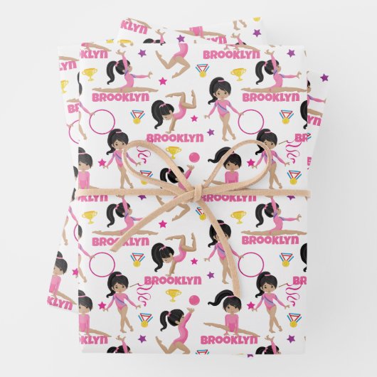 Feuille De Papier Cadeau Gymnaste Multicultural Personnalisé (En situation)