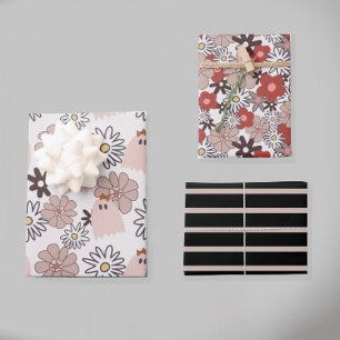 Feuille De Papier Cadeau Halloween Automne Floral Pastel Coloré
