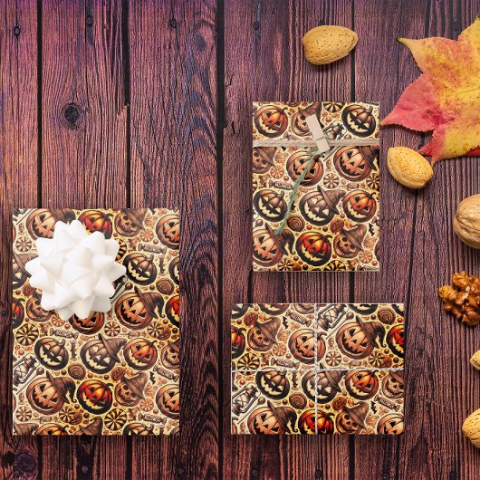 Feuille De Papier Cadeau Halloween brun orange style