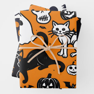 Feuille De Papier Cadeau Halloween Citrouille Ghost Black Cat Crâne de chat