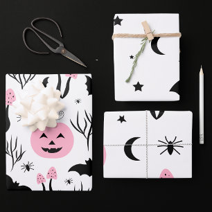 Feuille De Papier Cadeau Halloween Citrouille rose Bat Moon Star Spider Par
