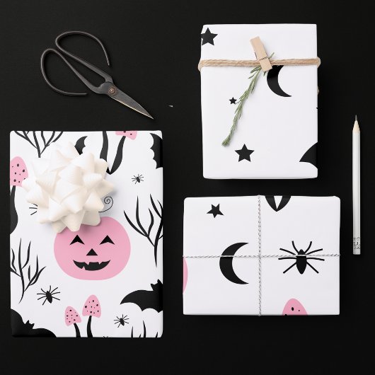 Feuille De Papier Cadeau Halloween Citrouille rose Bat Moon Star Spider Par