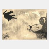 Feuille De Papier Cadeau Halloween crâne sur pierre tombale et chat noir (Devant 2)