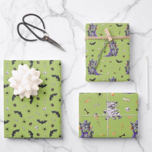 Feuille De Papier Cadeau Halloween drôle de chat (Recto)