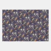 Feuille De Papier Cadeau Halloween du crâne botanique foncé (Devant 3)